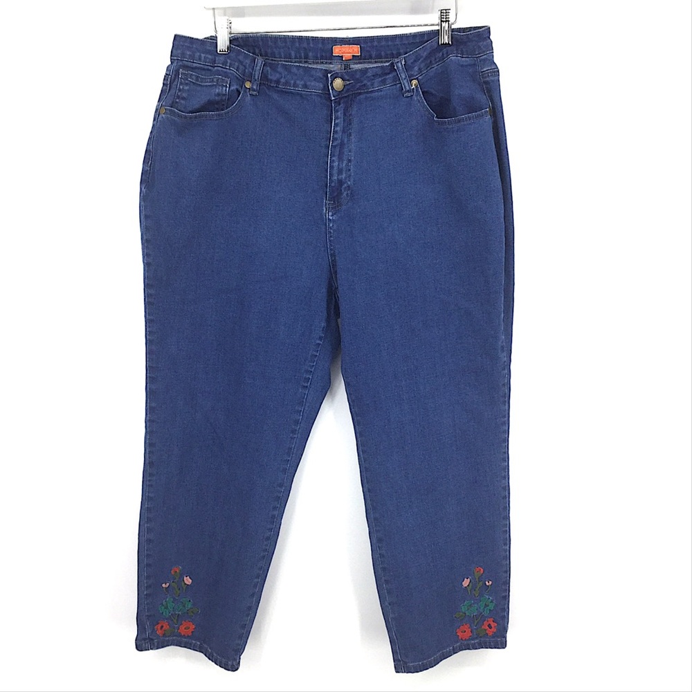 ModCloth 2X Embroidered Blue Jeans Straight